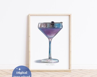Aviation Cocktail Watercolour Art Gin Drink Illustration Kitchen Decor Bar Wall Art Digital File (Instant Download)
