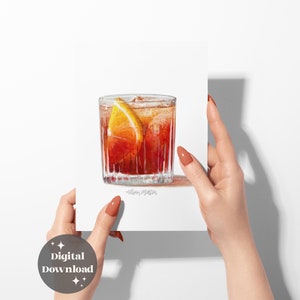 Negroni Cocktail Foodie Wandkunst Küche Dekor Campari Cocktail Poster Aquarell Getränk Negroni Sbagliato Italien Druck Bar Kunst Digitale Datei