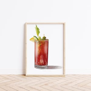 Caesar Print Canadian Cocktail Foodie Wall Art Kitchen Decor Watercolor Paint Brunch Drink Bar Cart Art Spicy Bloody Mary Poster Bar Gift