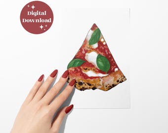 Margherita Pizza Watercolor Print: Italian Kitchen Art Digital File (Instant Download)