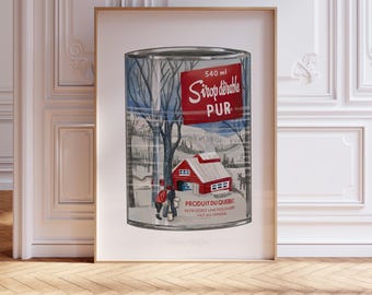 Vintage Canadian Maple Syrup Can Watercolour Painting (French Label): Foodie Wall Art Kitchen Decor Canada (Multiple Size & Finish Options)