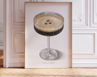 Espresso Martini Watercolour: Cocktail Illustration Kitchen Decor Bar Art Print  (Multiple Size & Finish Options)