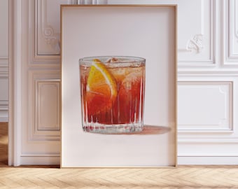 Negroni Watercolor Painting: Foodie Wall Art Kitchen Decor Italian Cocktail Poster Drink Campari Bar Print (Multiple Size & Finish Options)
