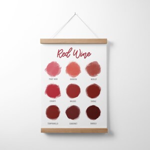 Wine Types & Colors Red Wine Wall Art Bar Decor Modern Abstract Watercolour Sommelier Kitchen Red Aesthetic Host Gift Cabernet Chianti Pinot