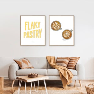 Pastry Poster Foodie Wall Art Bakery Print Kitchen Decor Handlettered Yellow Aesthetic Butter Croissant Retro Letterpress Modern Bakery Sign