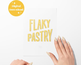 Flaky Pastry Letterpress Print: Retro Yellow Kitchen Bakery Art Digital File (Instant Download)