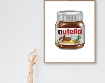 Nutella Watercolour Painting: Chocolate Hazelnut Spread Print Kitchen Decor (Multiple Size & Finish Options)