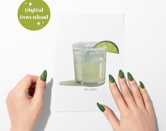 Lime Margarita Watercolor Print: Tequila Cocktail Kitchen Art Bar Decor Digital File (Instant Download)
