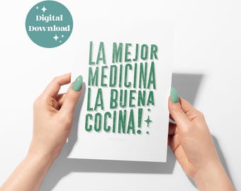 Mejor Medicina Buena Cocina Letterpress Print: Spanish Food Quote Digital File (Instant Download)