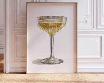 Champagne Coupe Cava Watercolor Painting: Prosescco Kitchen Art or Bar Decor (Multiple Size & Finish Options)