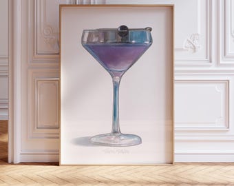 Aviation Cocktail Watercolour Painting: Gin Drink Illustration Kitchen Decor Bar Wall Art Print (Multiple Size & Finish Options)