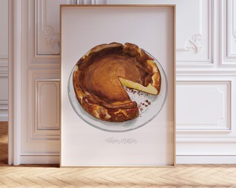 Basque Burnt Cheesecake Watercolor Painting Spanish Cake Illustration Kitchen Decor Foodie Wall Art Print (Multiple Size & Finish Options)