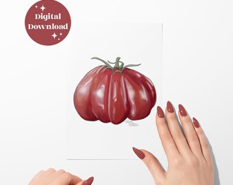 Heirloom Tomato Watercolor Print: Botanical Kitchen Art or Farmhouse Decor Digital File (Instant Download)