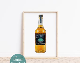 Casamigos Tequila Watercolor Painting: Bar Cart Art Digital File (Instant Download)