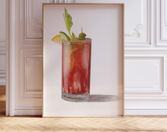 Caesar Cocktail Watercolour Print: Canadian Drink Kitchen Poster Foodie Wall Art Bar Decor Painting (Multiple Size & Finish Options)