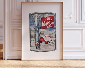 Vintage Canadian Maple Syrup Can Watercolour Painting (English Label): Foodie Wall Art Kitchen Decor Canada (Multiple Size & Finish Options)
