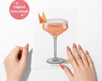 Paper Plane Cocktail Watercolor Print:  Kitchen Art or Bar Decor (Instant Digital Download)