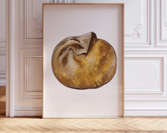 Sourdough Bread Watercolor Print: Rustic Kitchen Art Print Foodie Poster (Multiple Size & Finish Options)