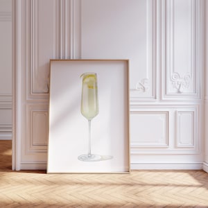 French 75 Cocktail Print Foodie Wall Art Kitchen Decor Champagne Watercolour Drink Gin Lemon Poster Bar Cart Prosecco Painting Wedding Gift