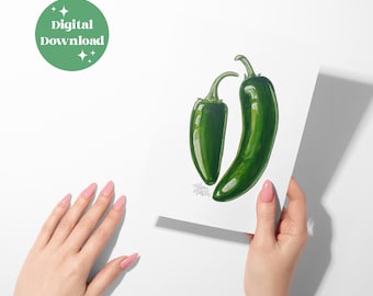 Jalapeños Watercolor Print: Spicy Kitchen Art Digital File (Instant Download)