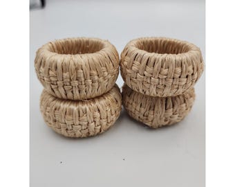 Twine wrapped Napkin Rings Set of 4 Basket Weave MCM Boho Holiday Table Decor