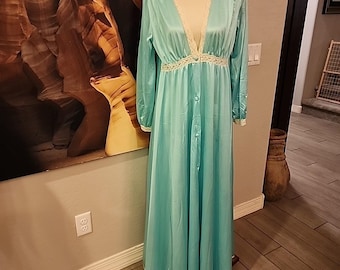Robe de chambre bleu clair Miss Elaine vintage des années 1970 Medium Union Made USA * défaut