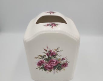 Vintage Athena Ceramic Tissue Cover Square Box 'Rose Rhapsody'