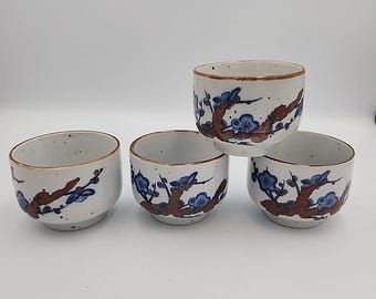 Juego de 4 cuencos pequeños vintage para salsas y especias, de cerámica pintada a mano, estilo coreano.