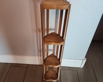 Vintage Heart Brown Wooden Wall Shelf Corner 4 Tiers Bedroom Living Room 24"