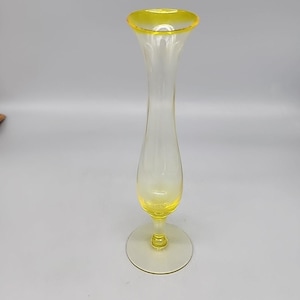 Vintage Yellow glass pedestal bud vase stem 8in