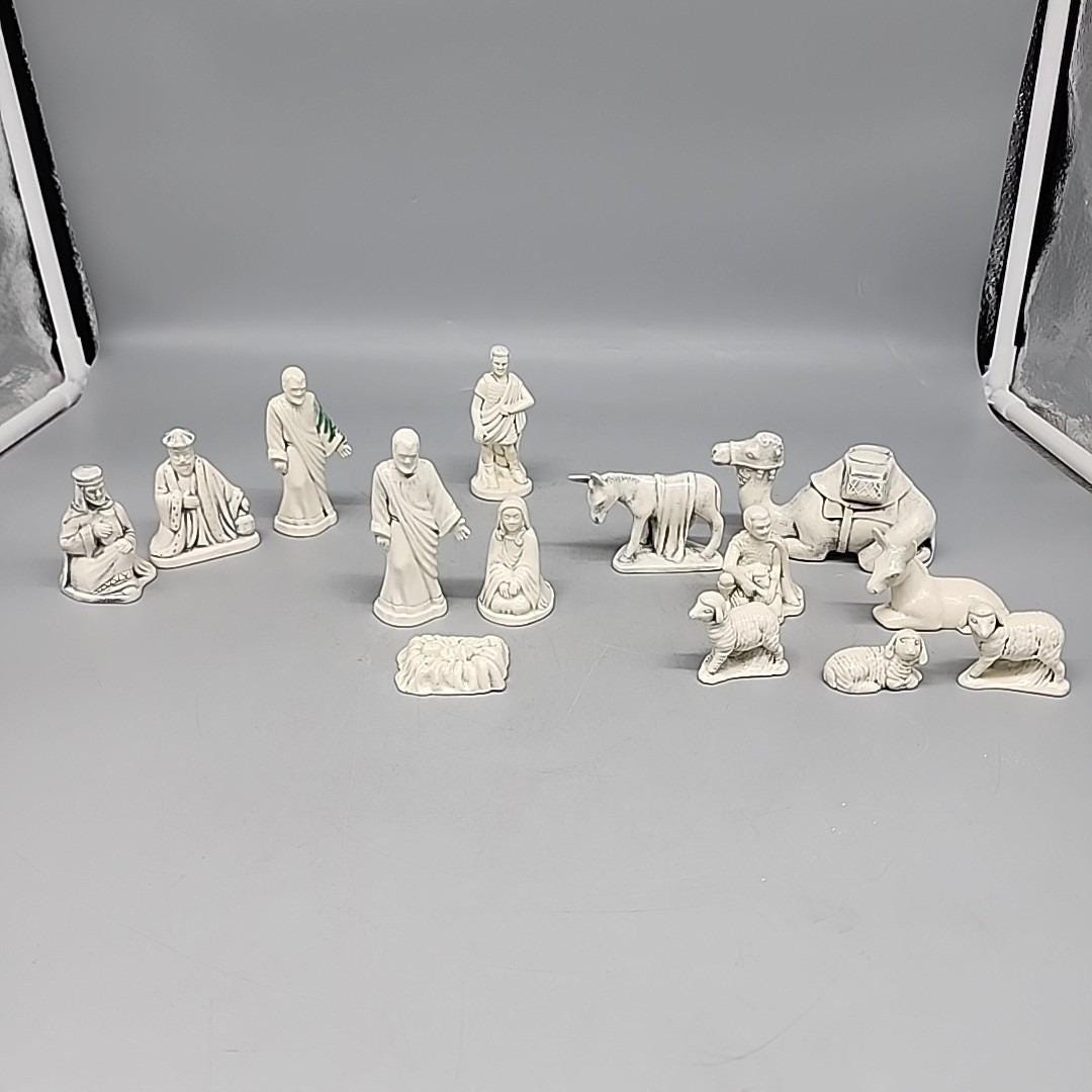Vintage 14 Piece Nativity Ceramic Set White Mary Joseph Jesus 3.5" - Etsy