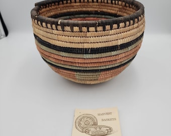 Vintage Grass Woven COLORFUL Harvest BASKET Southwest 8.5x6"