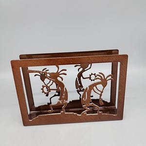 Porta servilletas Kokopelli para cartas, acero, metal, cepillo, cobre, cocina del suroeste