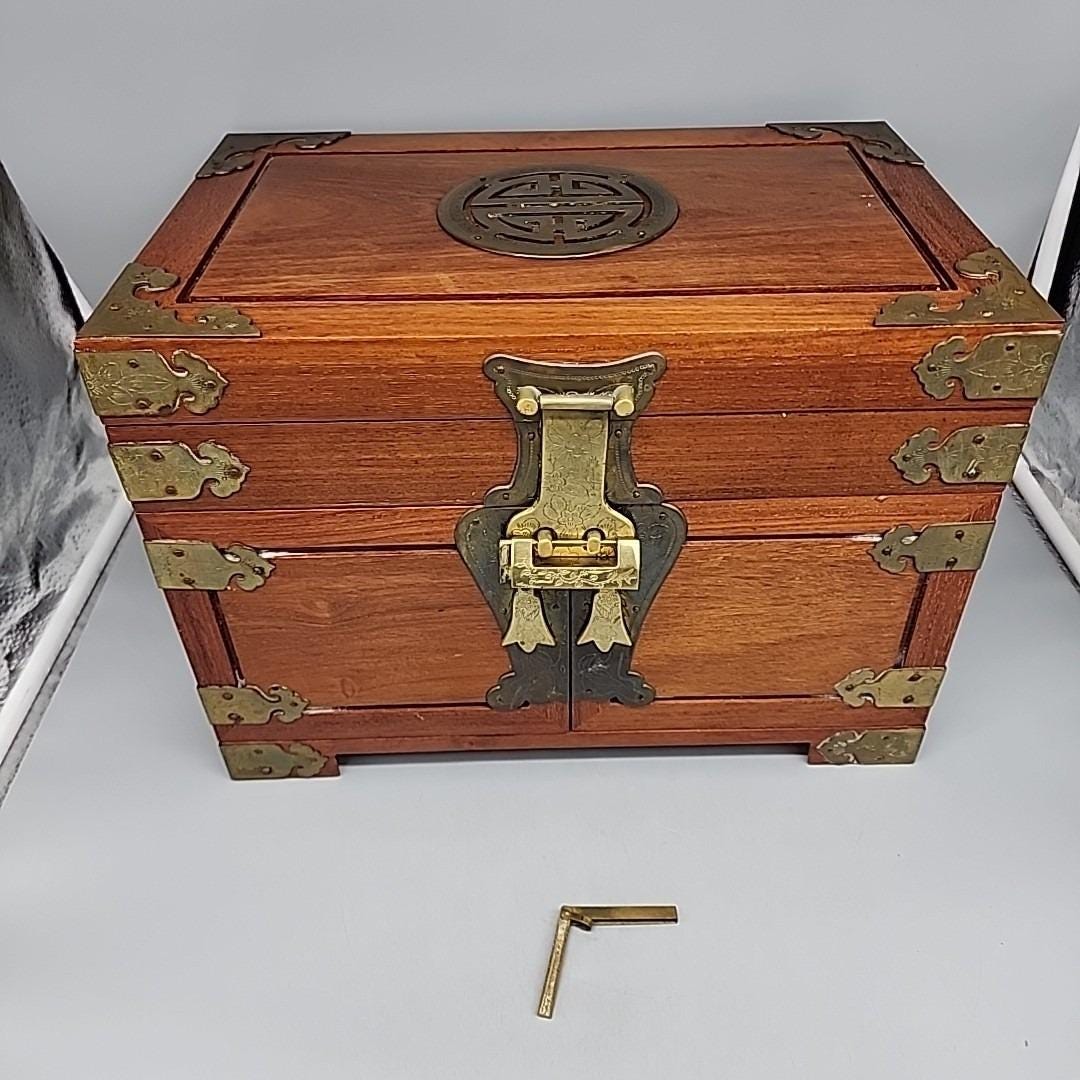 Vintage George Zee CHINESE JEWELRY BOX Rosewood Brass Lock Key