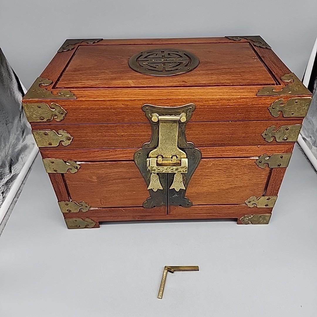 Vintage George Zee CHINESE JEWELRY BOX Rosewood Brass Lock Key