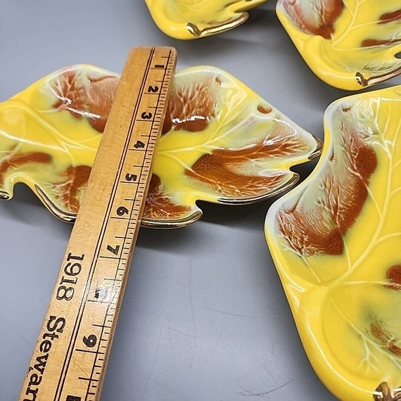 希少品！70's〜アメリカアンティーク　樹脂製三つ葉皿容器USAヴィンテージ雑貨 Calif 800 USA Yellow Orange Leaf Serving Dish Gold Trim Vintage