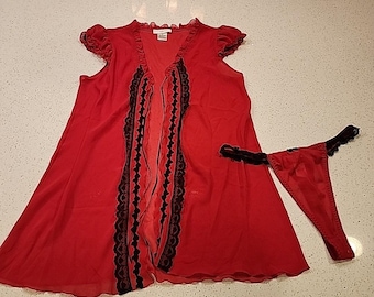 vintage NOUVEAU Peignoir en cisaillement Private Luxuries M Lingerie rouge noir
