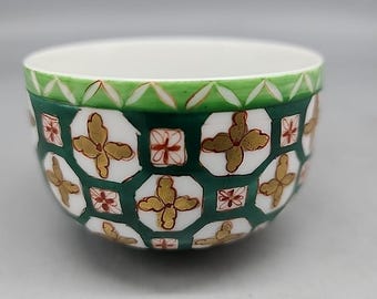 Taza de té de porcelana vintage, taza pequeña, hoja floral verde y dorada, 2 x 3 pulgadas