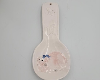 Reposacucharas de cerámica rosa con forma de cerdito, estilo vintage de Mary Ann Baker, color rosa, 20 cm (8 pulgadas), estilo rústico.