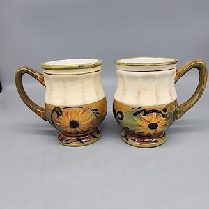 2 Discontinued Certified International &quot;Sunflower&quot; Footed Mugs MARGARET LE VAN