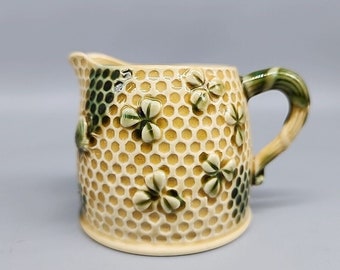 Vintage Peigne ruche trèfle jaune vert crémier céramique Japon