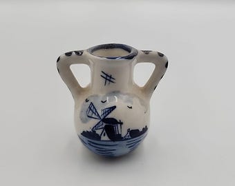 Jarra de molino de viento en miniatura de porcelana Delft vintage de 1 pulgada