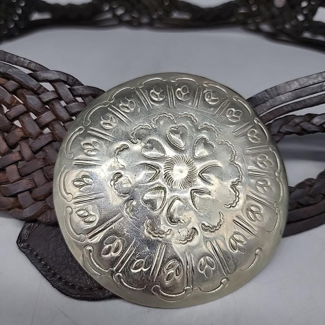 Vintage Moroccan Braided Leather Belt Large Metal Buckle  display picture 3