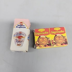 2 Dollhouse Miniature Yogurt Sweet & Sour Boxes Cartons Food Prop 2" cardboard
