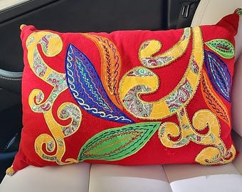 vintage Pier 1 Imports appliques coussin brodé de perles 40,6 x 30,5 cm Oriental