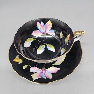 ★ヒロシ様★/チャイニーズタイガー/Cup&Saucer/ Chugai China Demitasse Teacup & Saucer Rise Floral Black Occupied