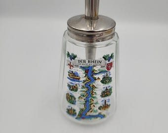 Dispensador de azúcar/jarabe de vidrio Der Rhein, fabricado en Alemania, con boquilla metálica.