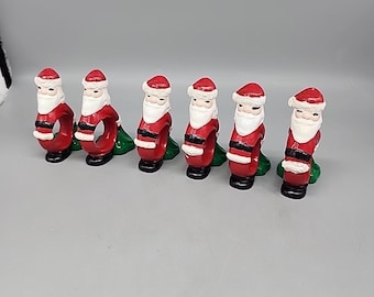 Juego de 6 servilleteros navideños de cerámica vintage de Papá Noel de 4" de alto