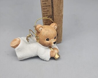 天使とテディベアの置物 2点セット ヴィンテージ Homco 磁器製 テディベア 天使の角笛 フライング