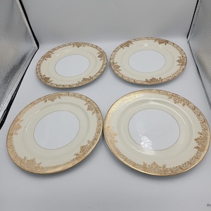 Vintage Noritake Galavan 10" Dinner Plate Porcelain Gold Scroll Set Of 4
